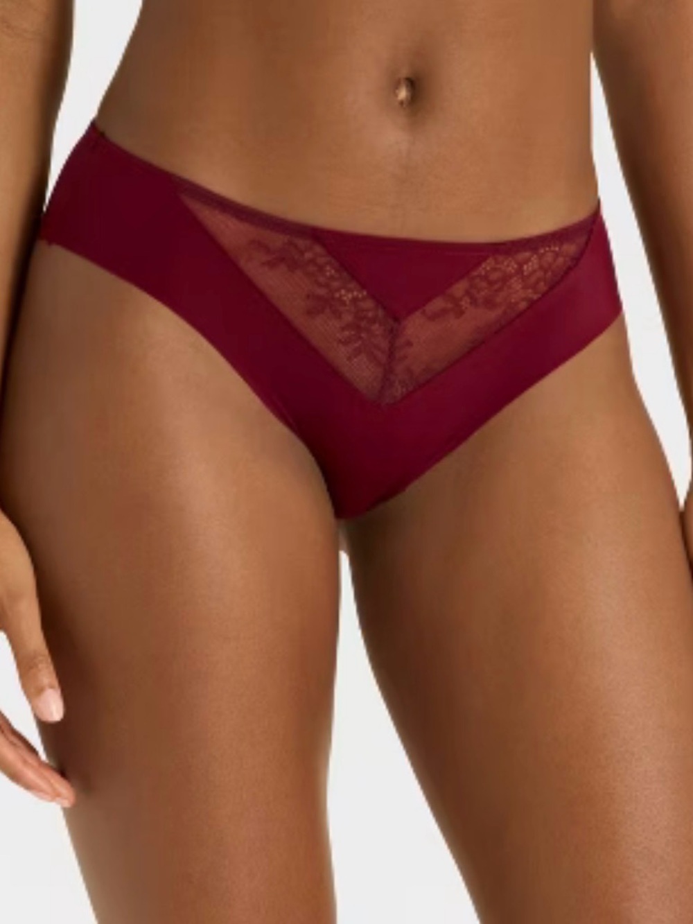 Medium Auden Sheer Lace front -Trim Bikini Panty - Wine